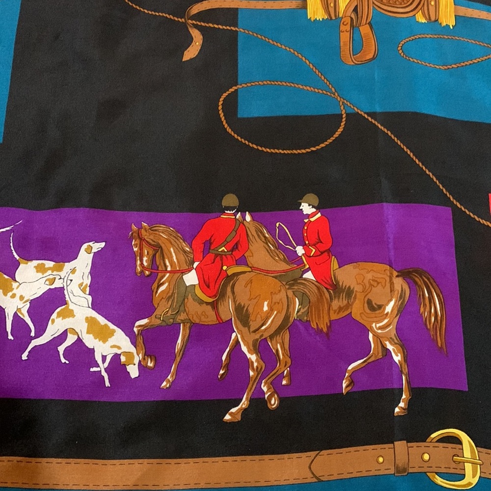 💗 Vintage Equestrian Motif Silk Satin by Careta 1980s